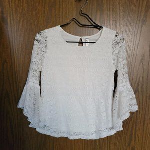 NWOT Beautees White Lace Tulip Sleeve Top Size XL